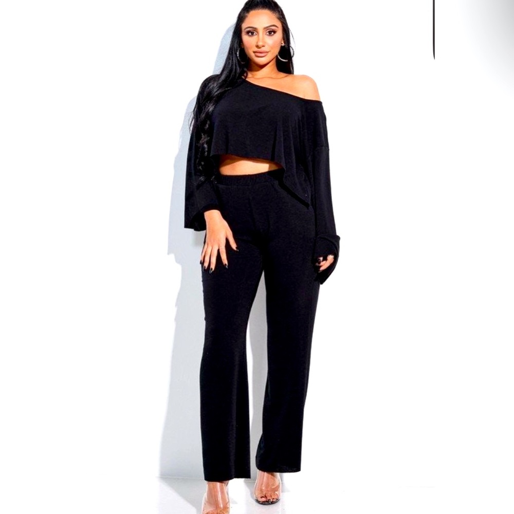 🖤2 Piece Black Women's Off The Shoulder Terry Top & Pants 🖤